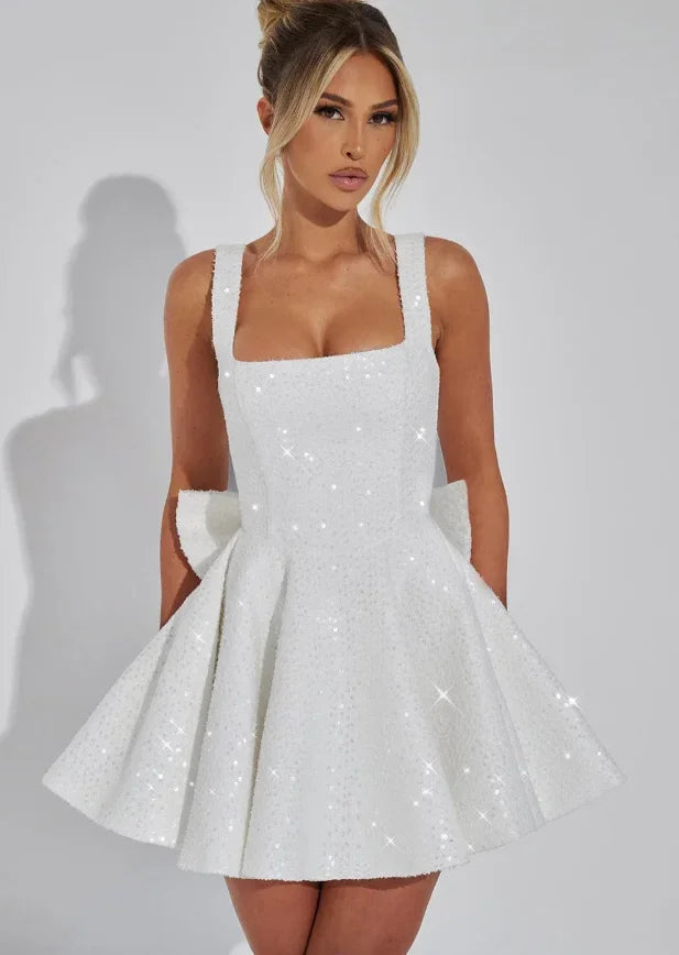 Sequined Mini Dress with Square Neckline for Women