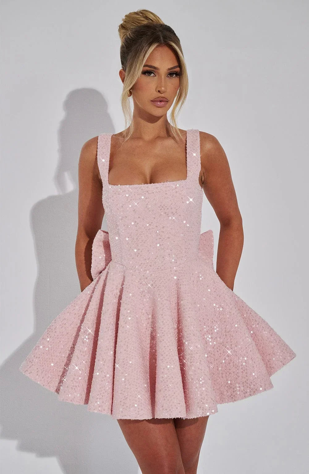 Sequined Mini Dress with Square Neckline for Women