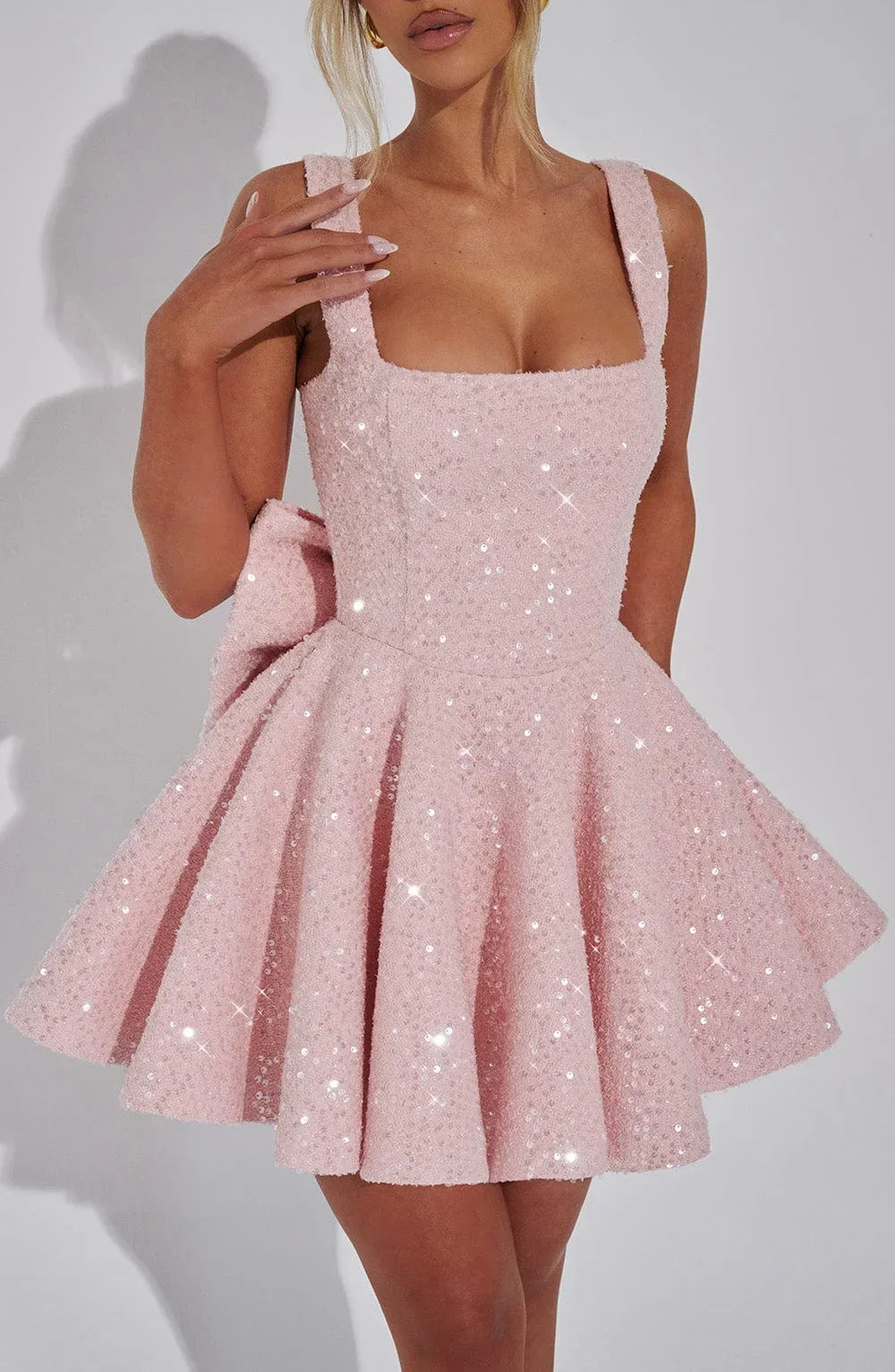 Sequined Mini Dress with Square Neckline for Women