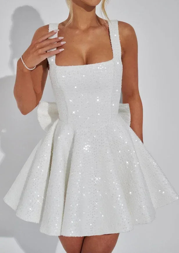 Sequined Mini Dress with Square Neckline for Women