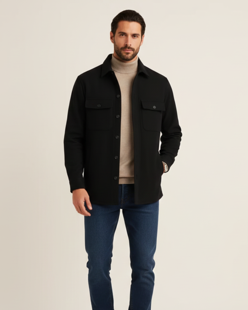 Shacket with Spread Collar and Button Flap Pockets for men