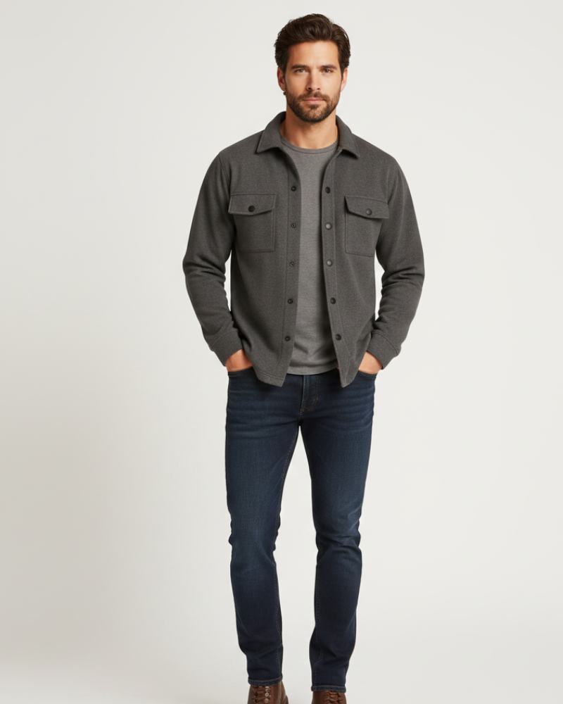 Shacket with Spread Collar and Button Flap Pockets for men