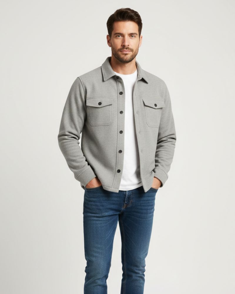 Shacket with Spread Collar and Button Flap Pockets for men