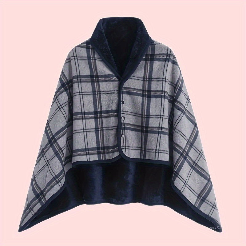 Shawl with Check Pattern and Plush Lining for Womens