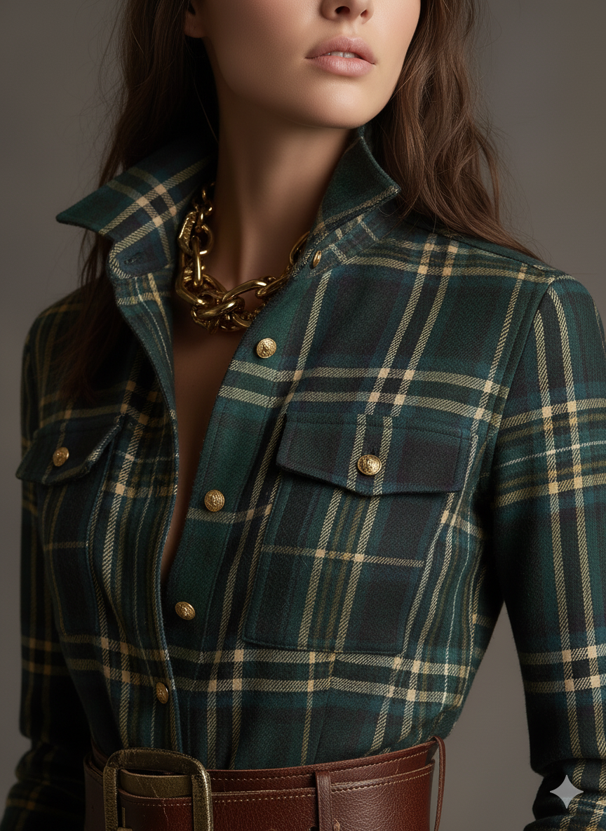 Shirt Dress with Check Pattern and Belted Waist for Womens
