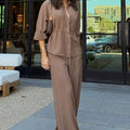 Shirt and Trouser Set with Drawstring Waist for Womens