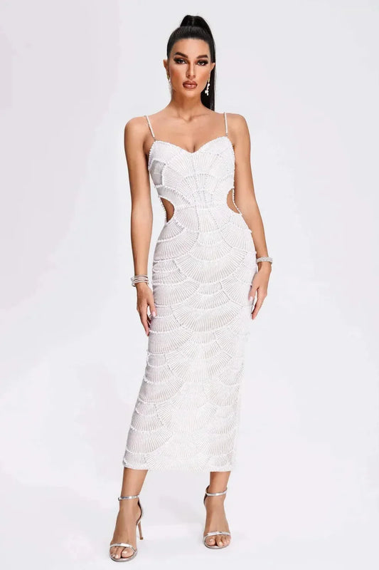 Side Cut-Out Evening Dress with Thin Straps for Women
