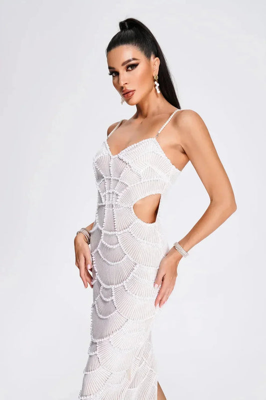 Side Cut-Out Evening Dress with Thin Straps for Women