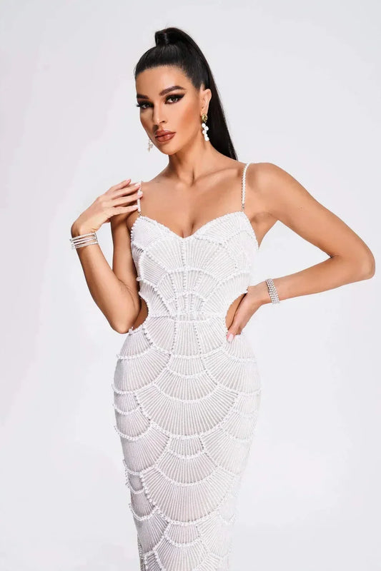 Side Cut-Out Evening Dress with Thin Straps for Women