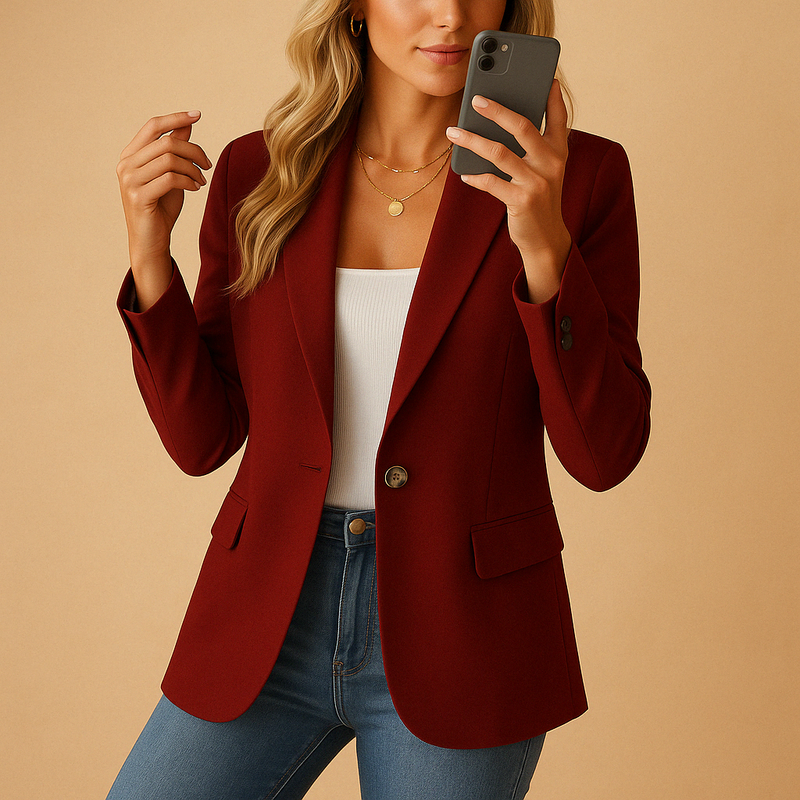 Single-Button Blazer with Notched Lapels for Women