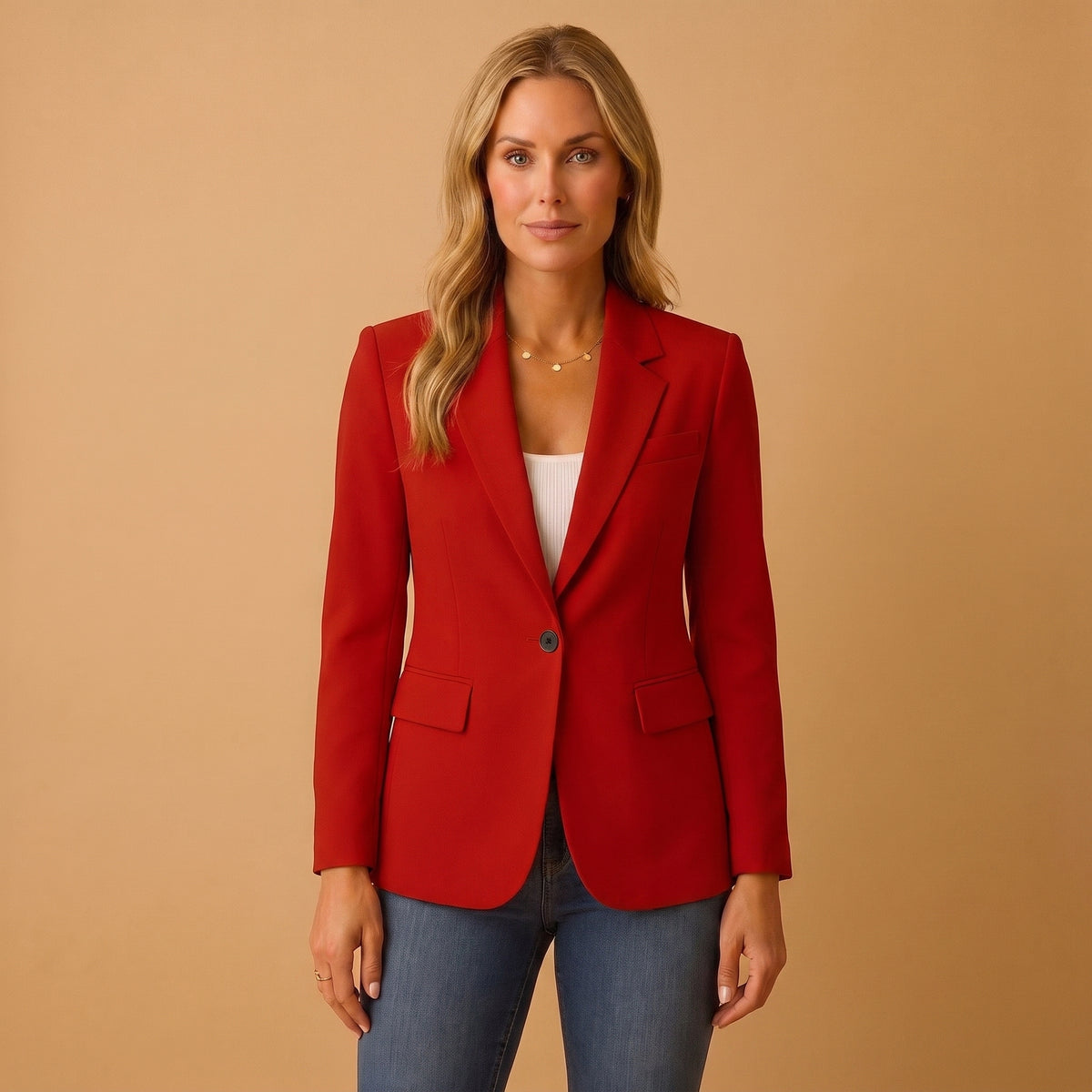 Single-Button Blazer with Notched Lapels for Women
