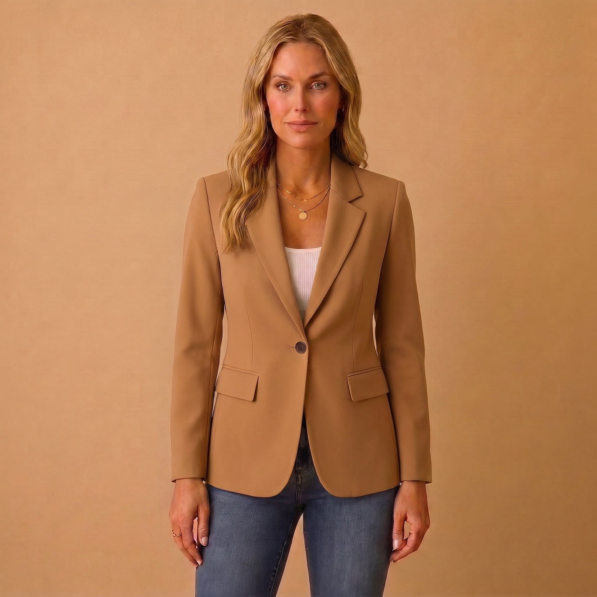 Single-Button Blazer with Notched Lapels for Women