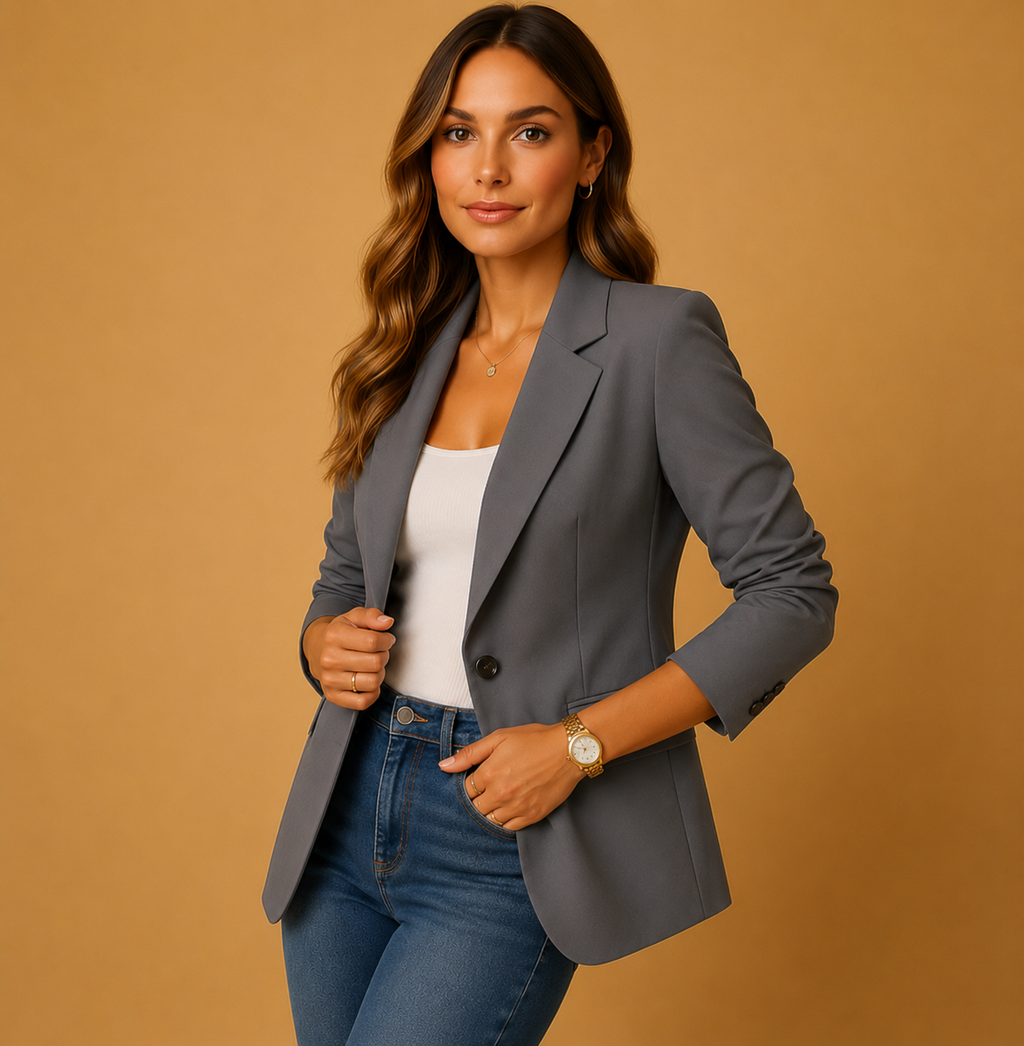 Single-Button Blazer with Notched Lapels for Women