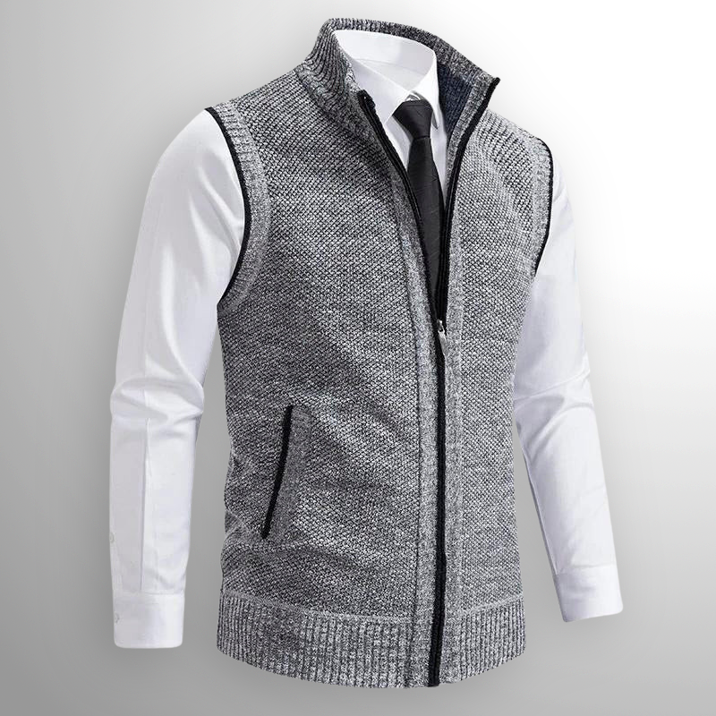 Sleeveless Knit Zip Up Cardigan with Collar for Mens