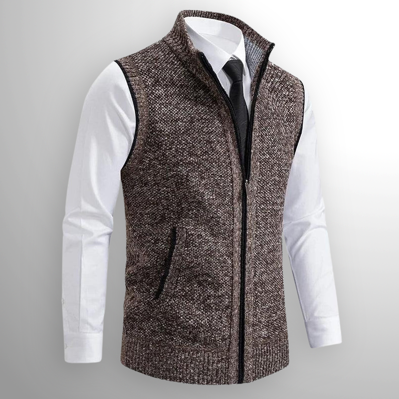 Sleeveless Knit Zip Up Cardigan with Collar for Mens