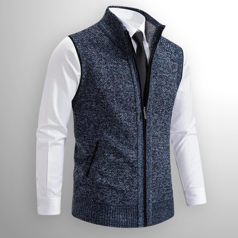 Sleeveless Knit Zip Up Cardigan with Collar for Mens