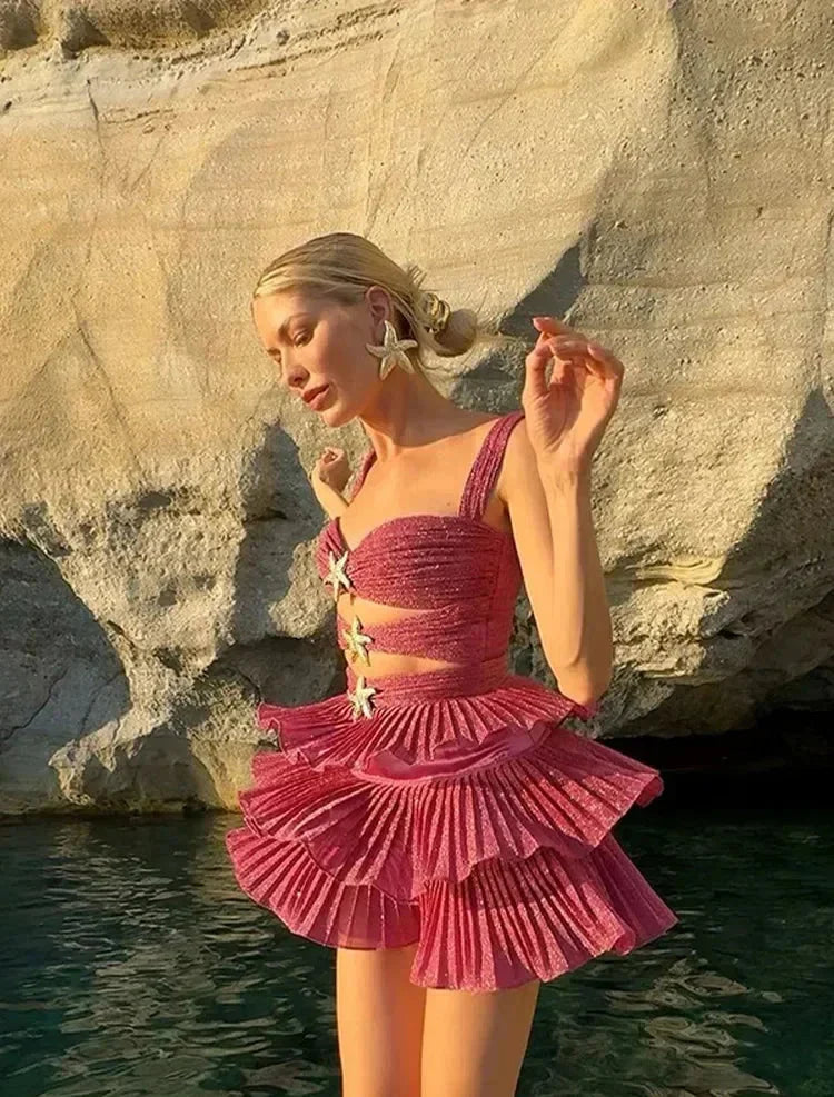 Sparkly Mini Dress with Starfish Front Details for Women