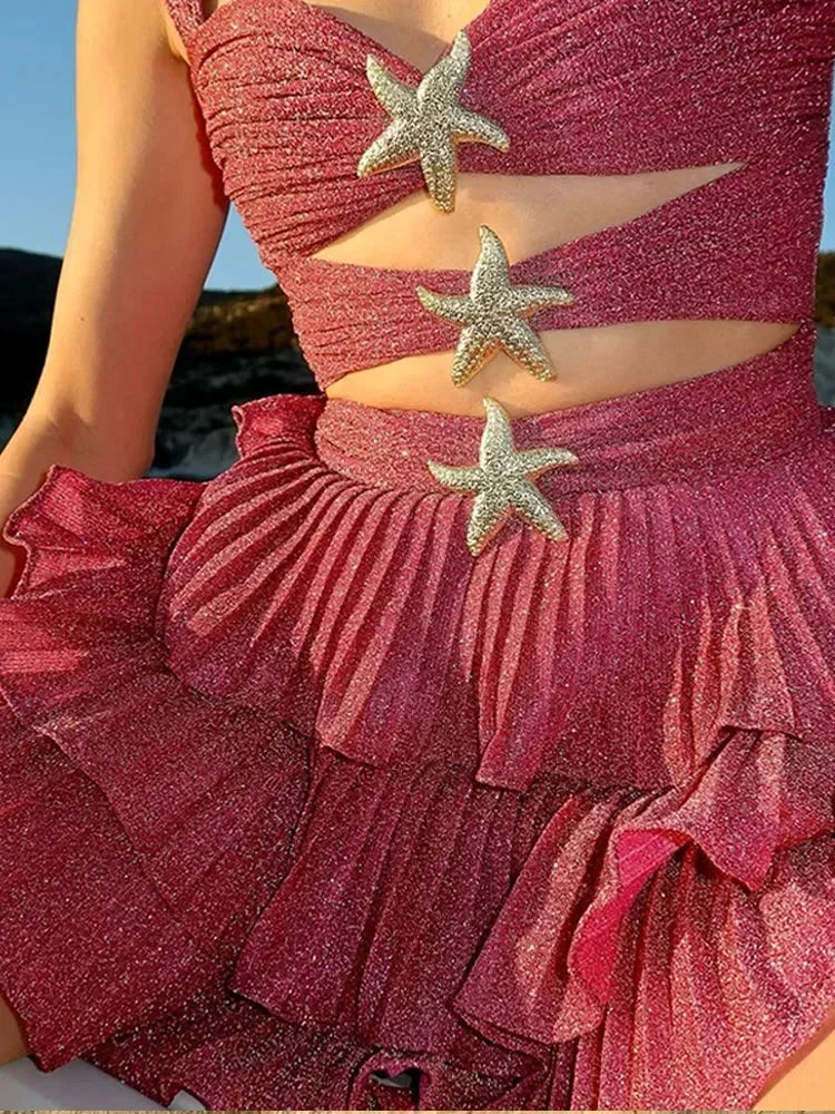 Sparkly Mini Dress with Starfish Front Details for Women