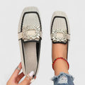Square Toe Loafers with Jeweled Buckle for Women