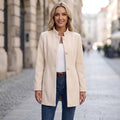 Stand Collar Long Jacket with Side Pockets for Women