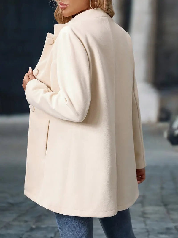 Stand Collar Long Jacket with Side Pockets for Women