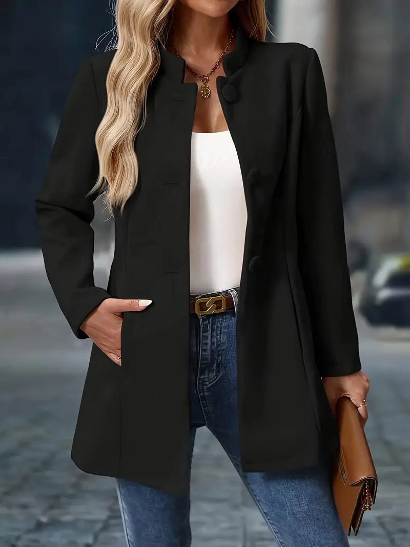 Stand Collar Long Jacket with Side Pockets for Women