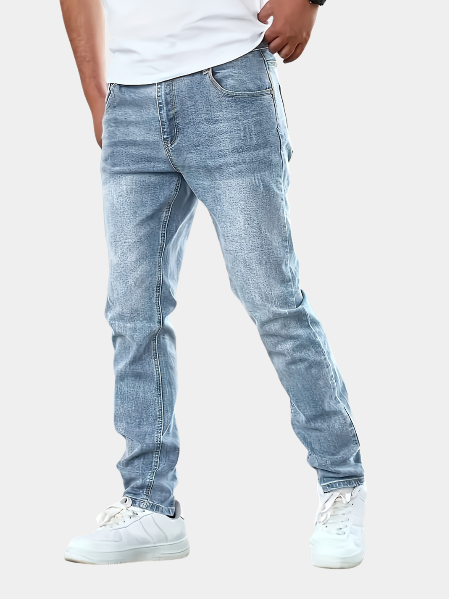 Stretch Denim Jeans with Regular Fit and Wash for Men