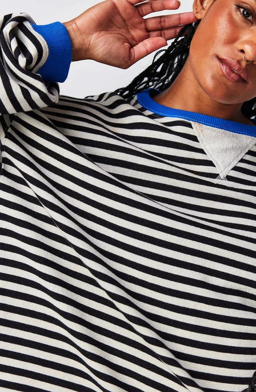 Striped Casual Pullover with Ribbed Cuffs for Women