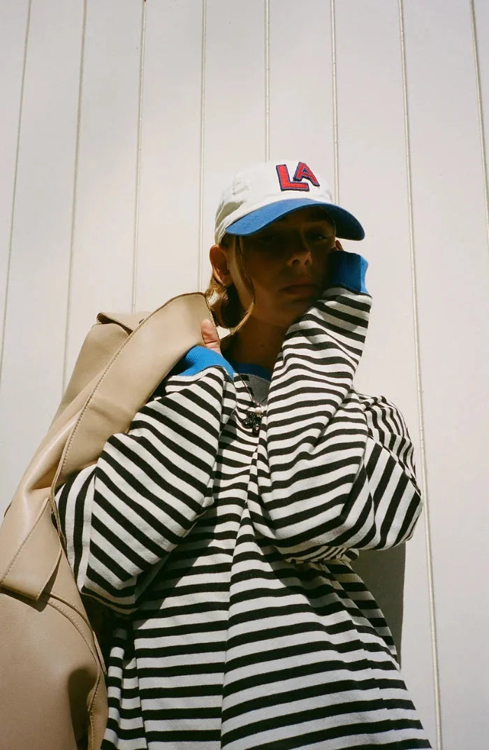 Striped Casual Pullover with Ribbed Cuffs for Women