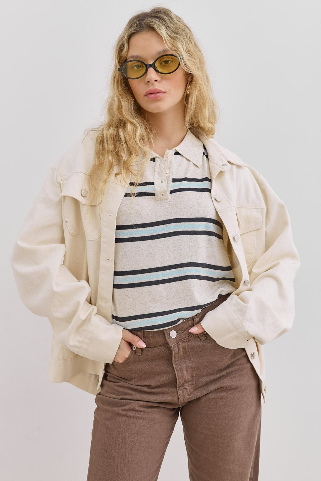 Striped Polo Shirt with Short Sleeves for Women