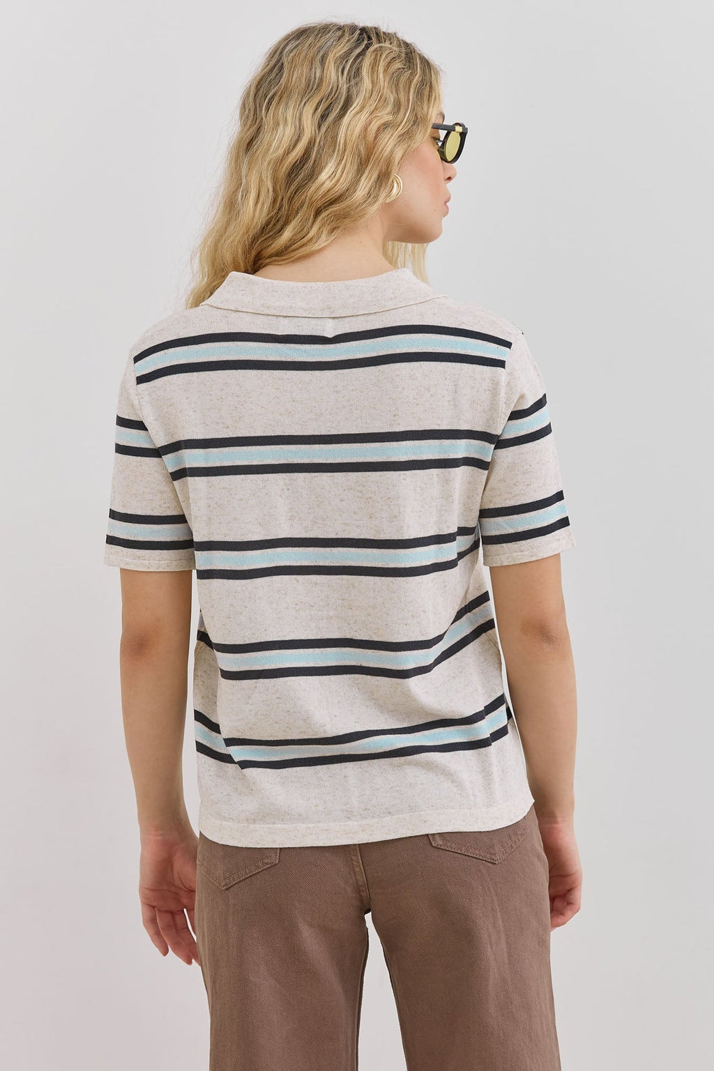 Striped Polo Shirt with Short Sleeves for Women