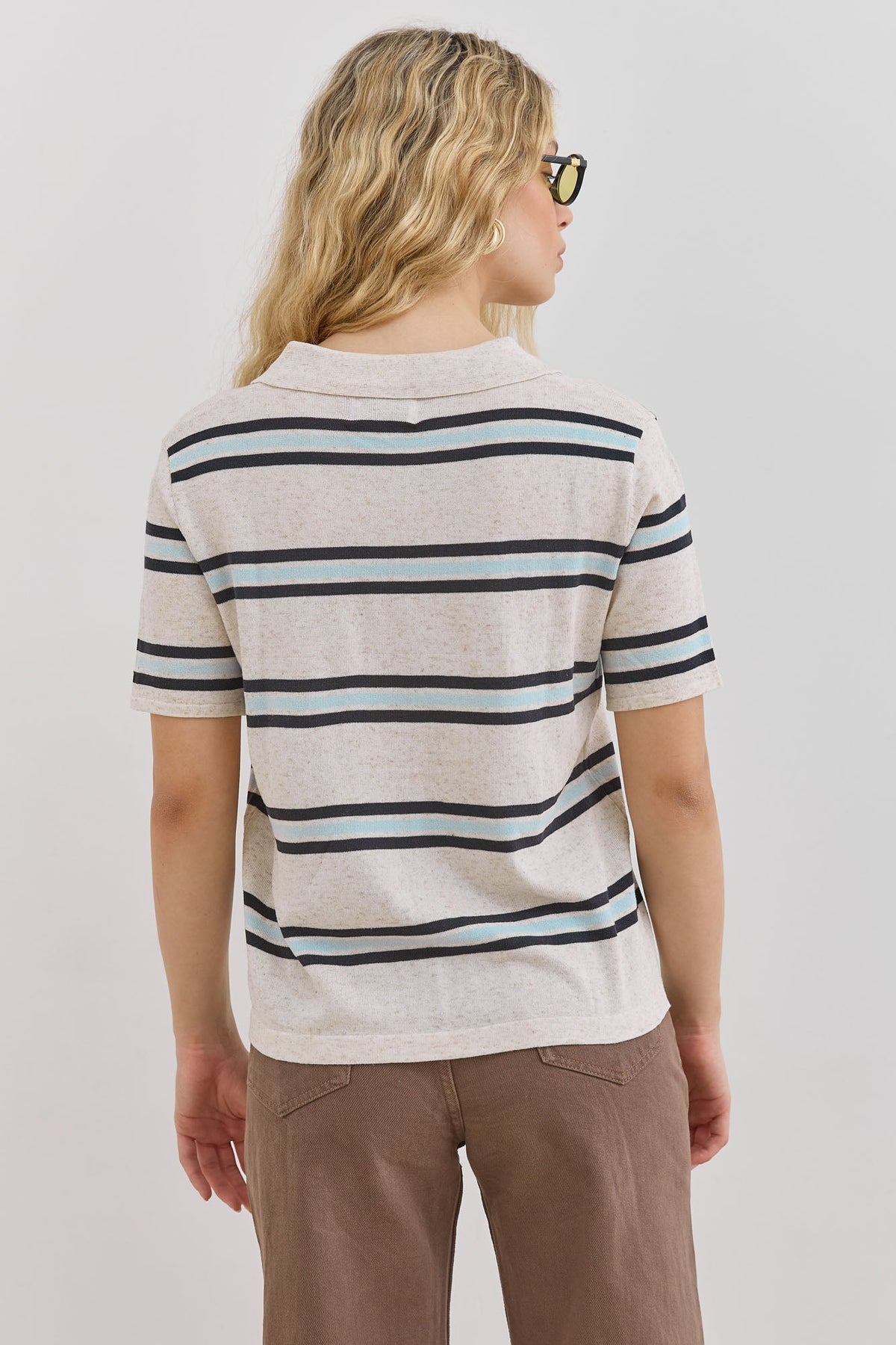 Striped Polo Shirt with Short Sleeves for Women