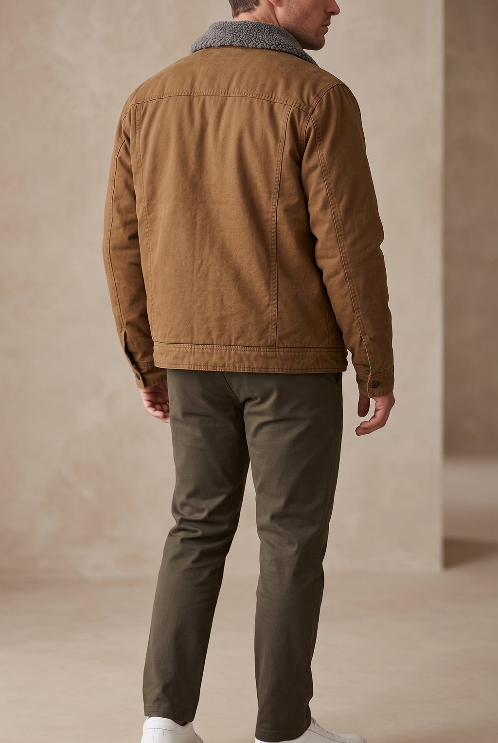 Suede Look Jacket with Collar and Chest Pockets for Men