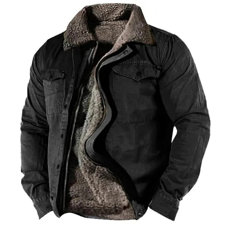 Suede Look Jacket with Collar and Chest Pockets for Men