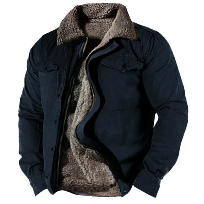 Suede Look Jacket with Collar and Chest Pockets for Men