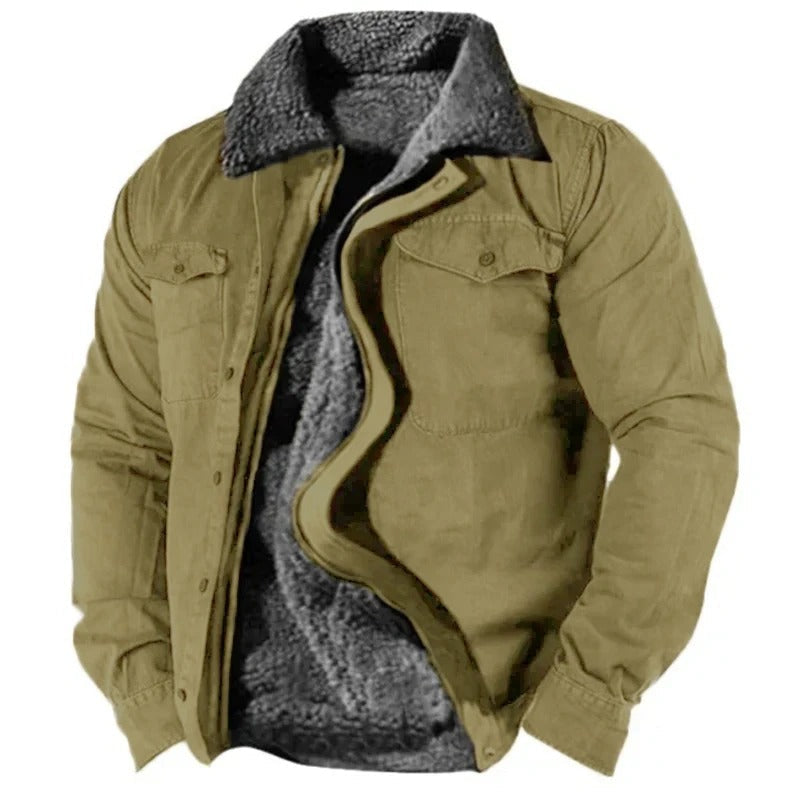 Suede Look Jacket with Collar and Chest Pockets for Men