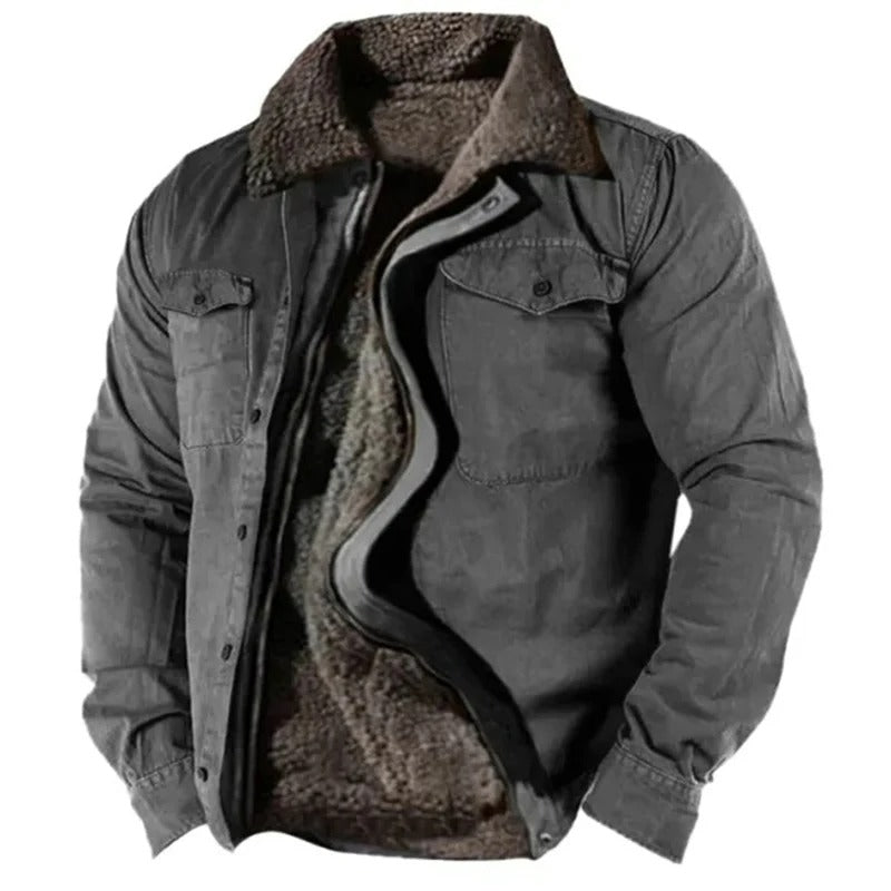 Suede Look Jacket with Collar and Chest Pockets for Men