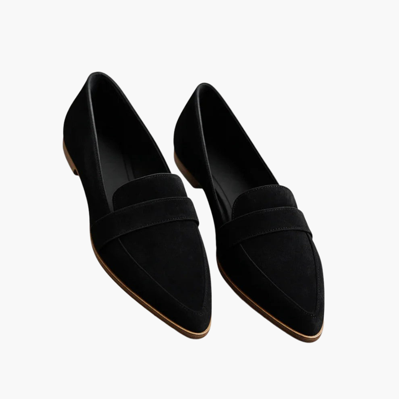 Suede Pointed-Toe Loafers with Decorative Vamp Strap for Women