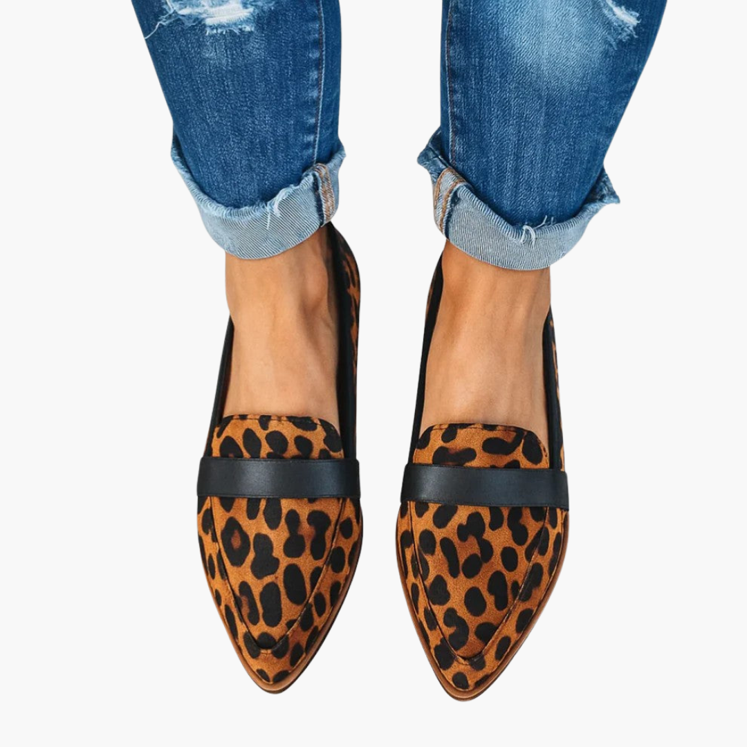Suede Pointed-Toe Loafers with Decorative Vamp Strap for Women