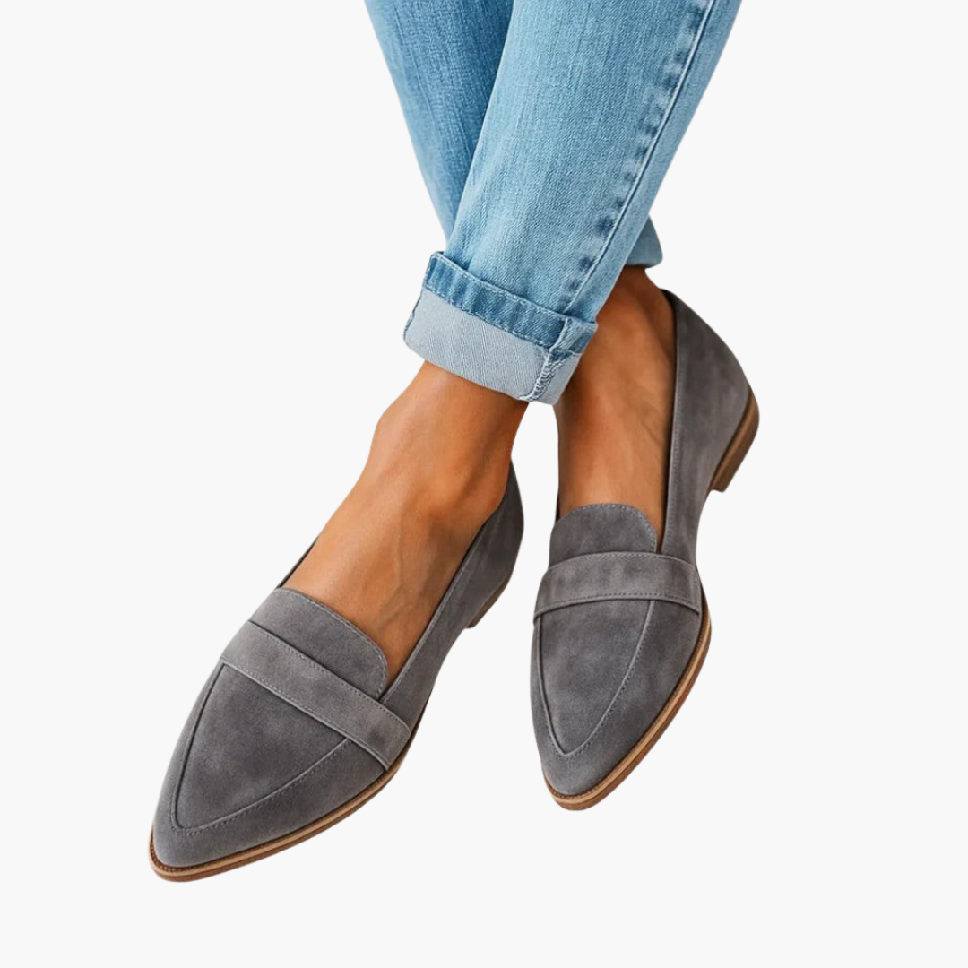 Suede Pointed-Toe Loafers with Decorative Vamp Strap for Women