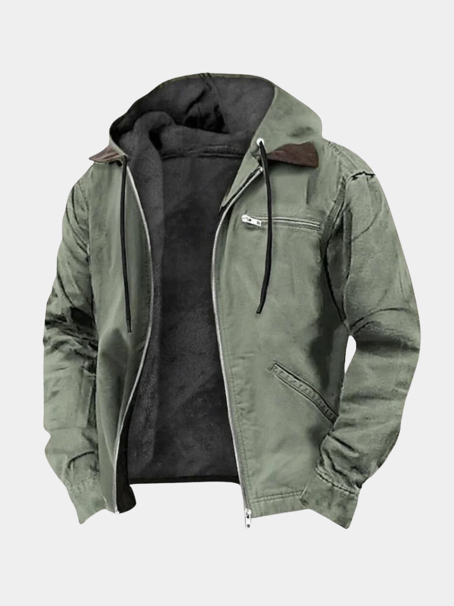 Tailored Hooded Winter Jacket with Zip Front for Mens