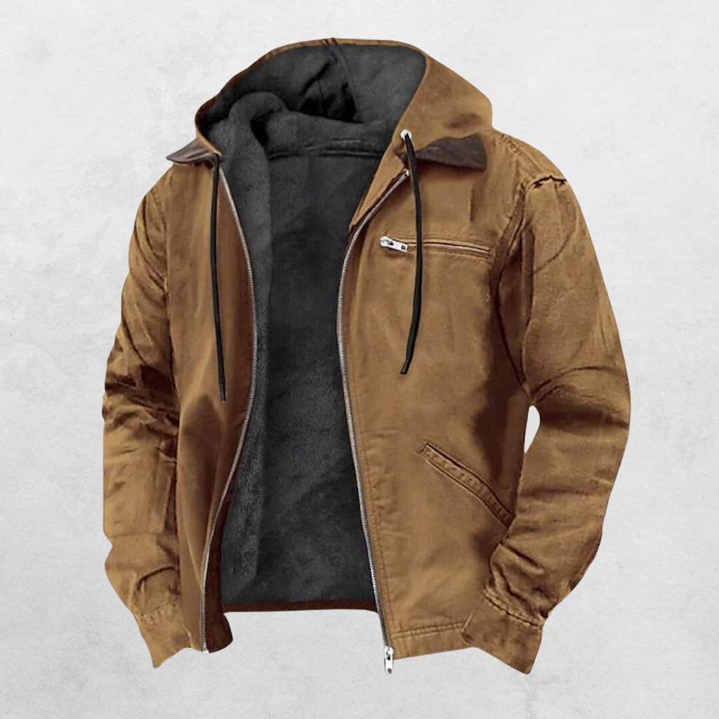 Tailored Hooded Winter Jacket with Zip Front for Mens