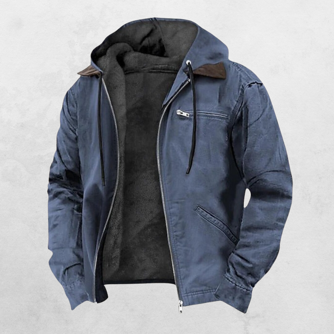 Tailored Hooded Winter Jacket with Zip Front for Mens