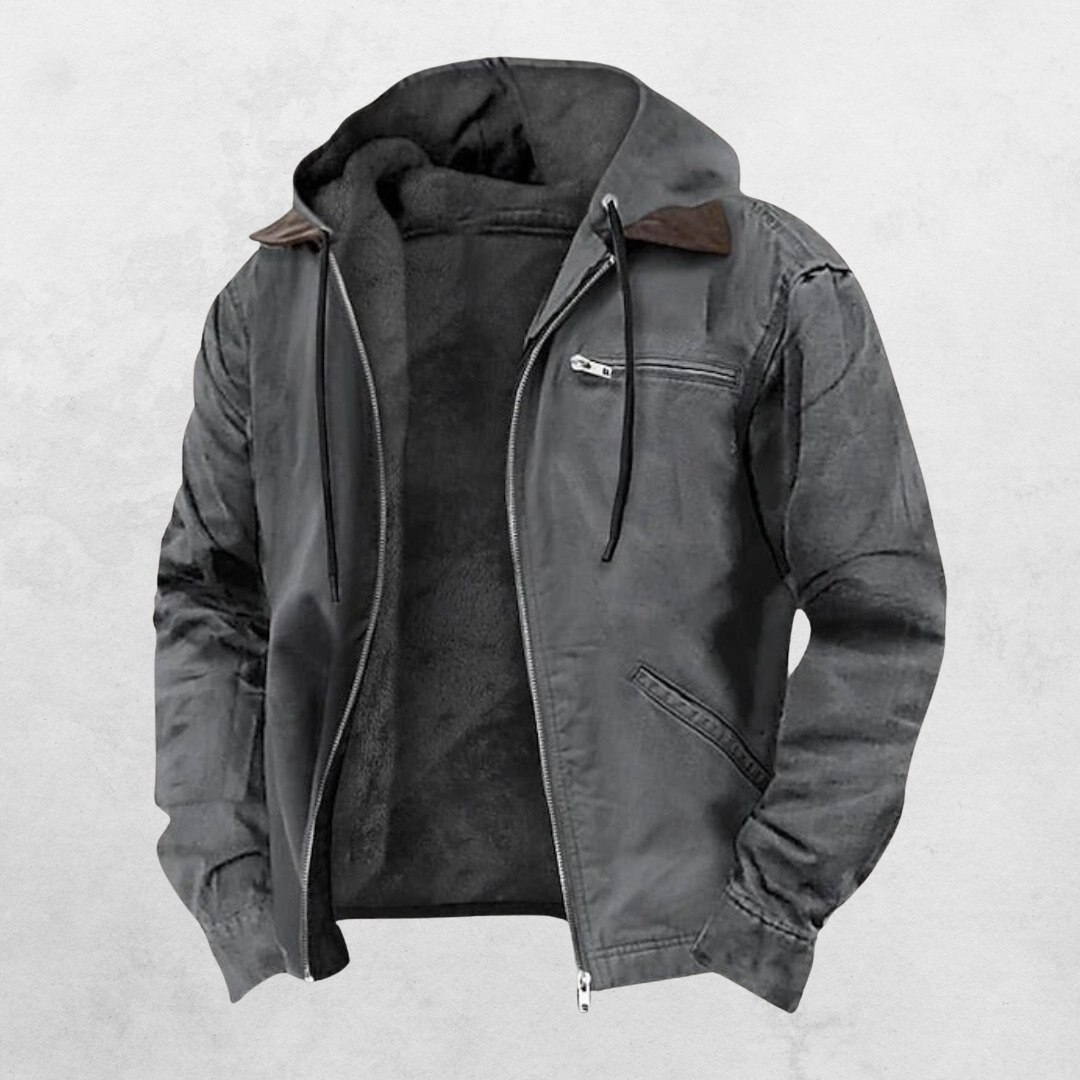 Tailored Hooded Winter Jacket with Zip Front for Mens