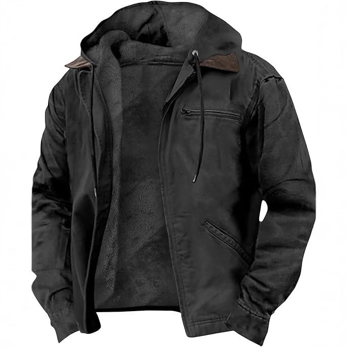 Tailored Hooded Winter Jacket with Zip Front for Mens