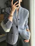 Textured Knit Cardigan with Stand Collar for Women