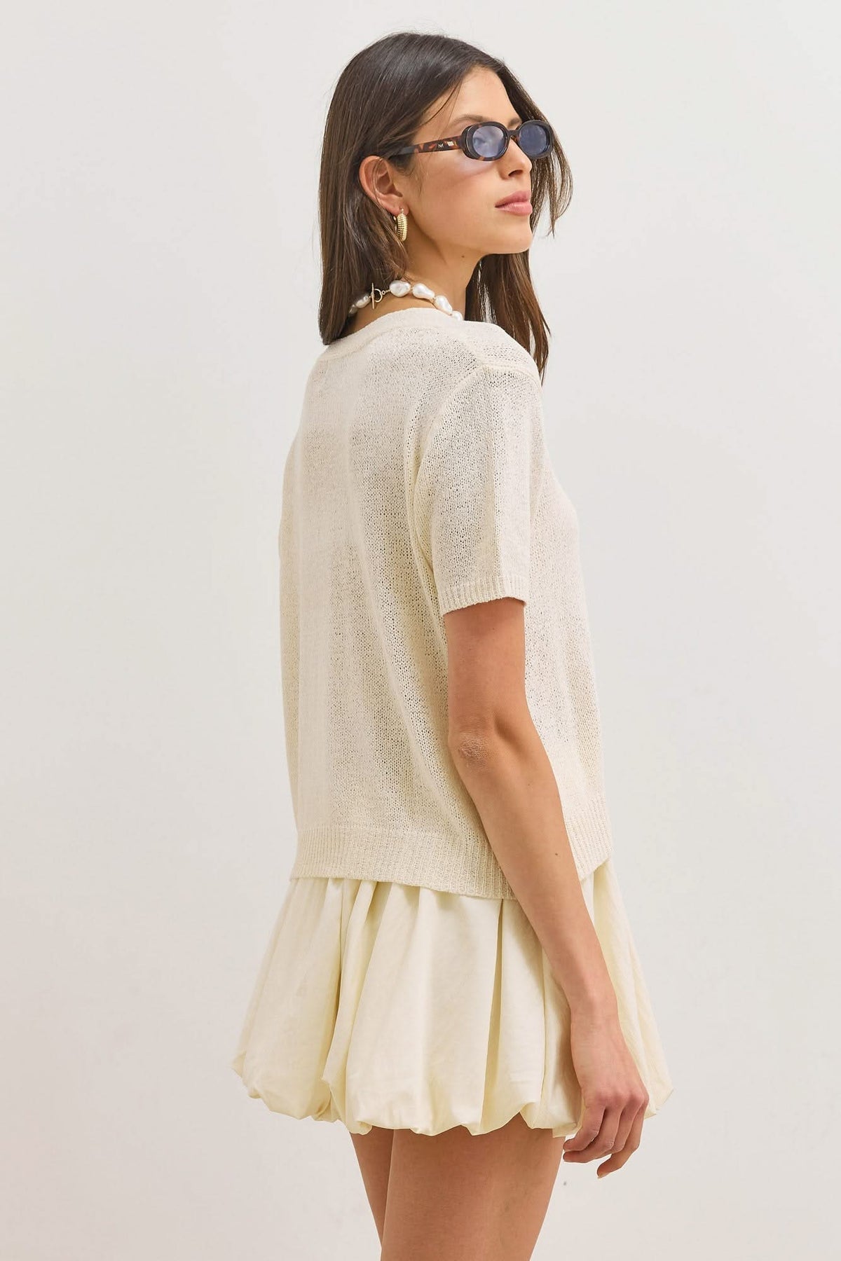 Textured Knit Cropped Cardigan with V-Neckline for Women