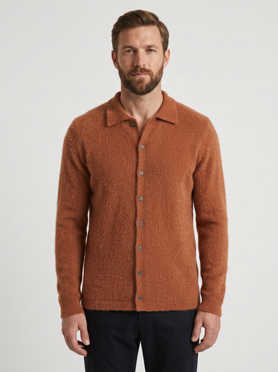 Textured Knit Polo Jumper with Button Front for Mens