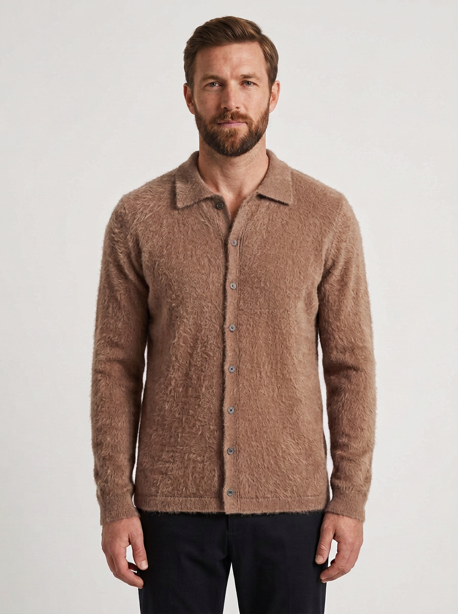 Textured Knit Polo Jumper with Button Front for Mens