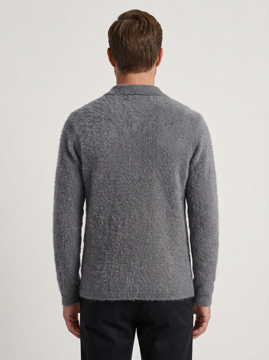 Textured Knit Polo Jumper with Button Front for Mens
